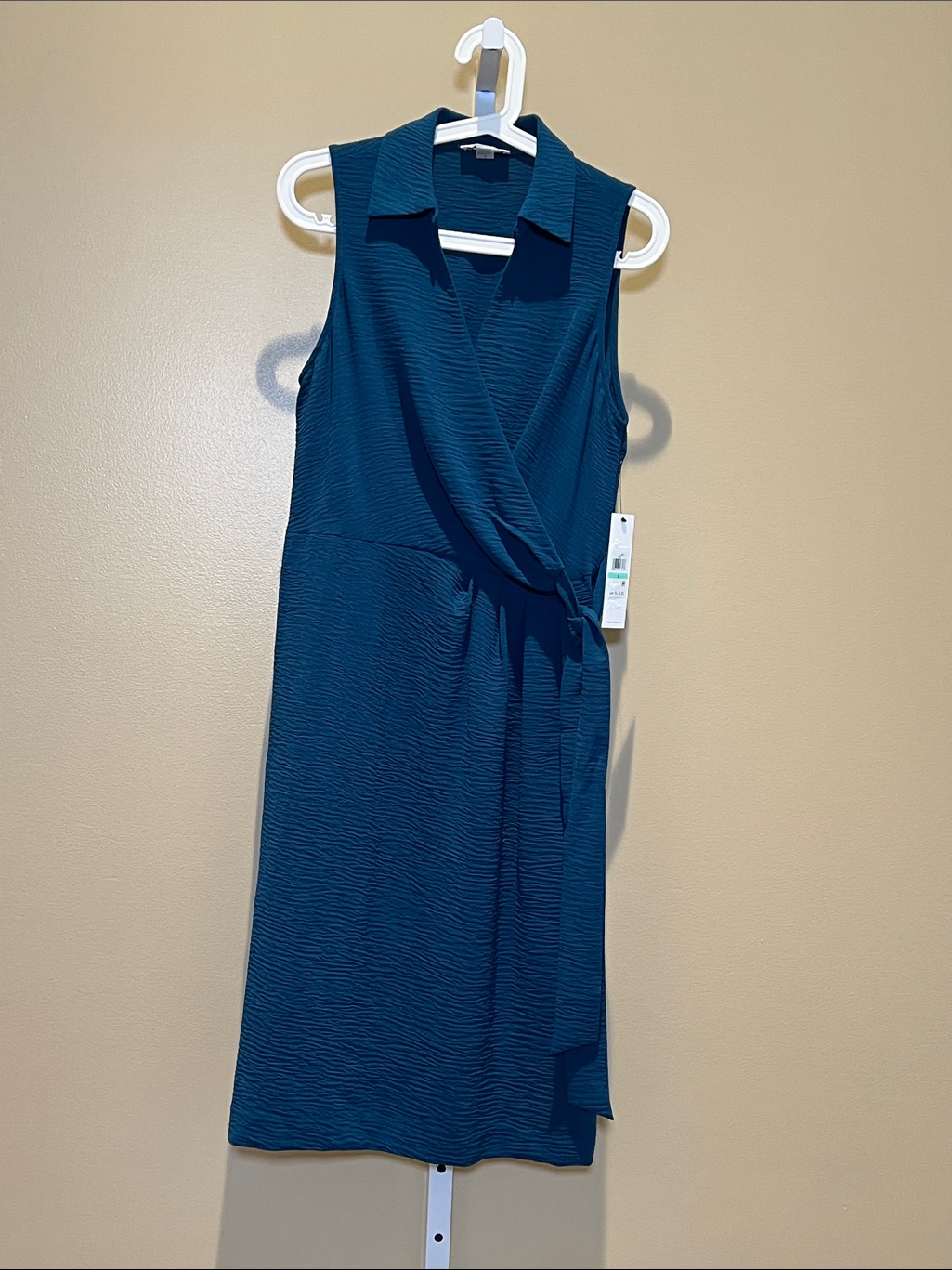 Calvin Klein Teal Sleeveless Wrap Midi Dress With Collar